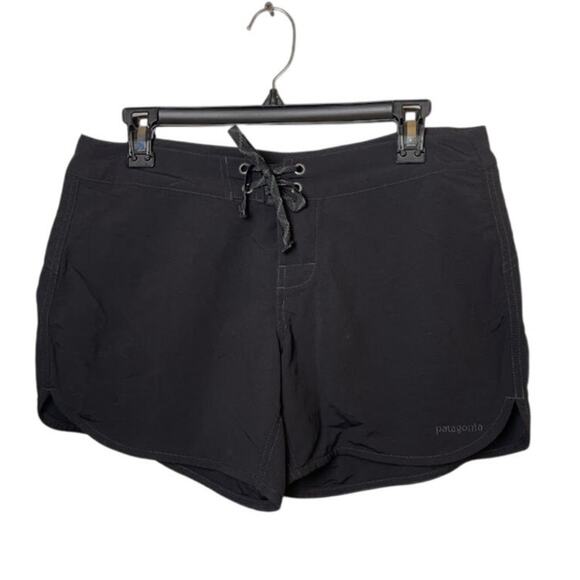 PATAGONIA Wavefarer Board Shorts Nylon Sz 8 Black Outdoor Drawstring Athletic - Picture 1 of 11